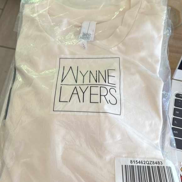 Wynne Layers White Navy Blue Luxe Crepe Spliced Tee Pockets Large - Picture 2 of 3